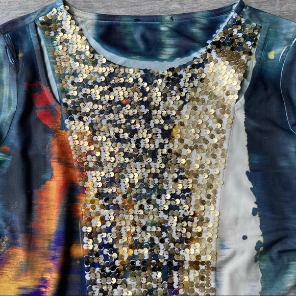 Cartise Cut Out Shoulder Tie Dye Sequins Stretchy Tunic - Picture 13 of 15